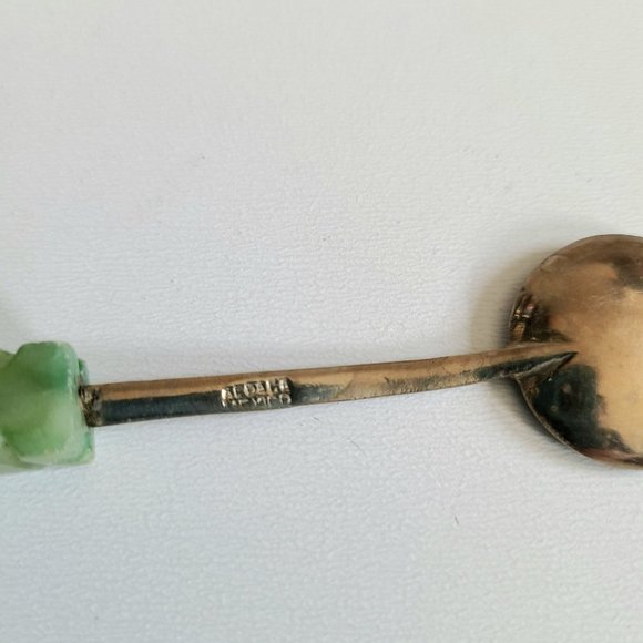 Mexican Alpaca silver spoon with carved Jade Aztec handle. - Picture 4 of 5